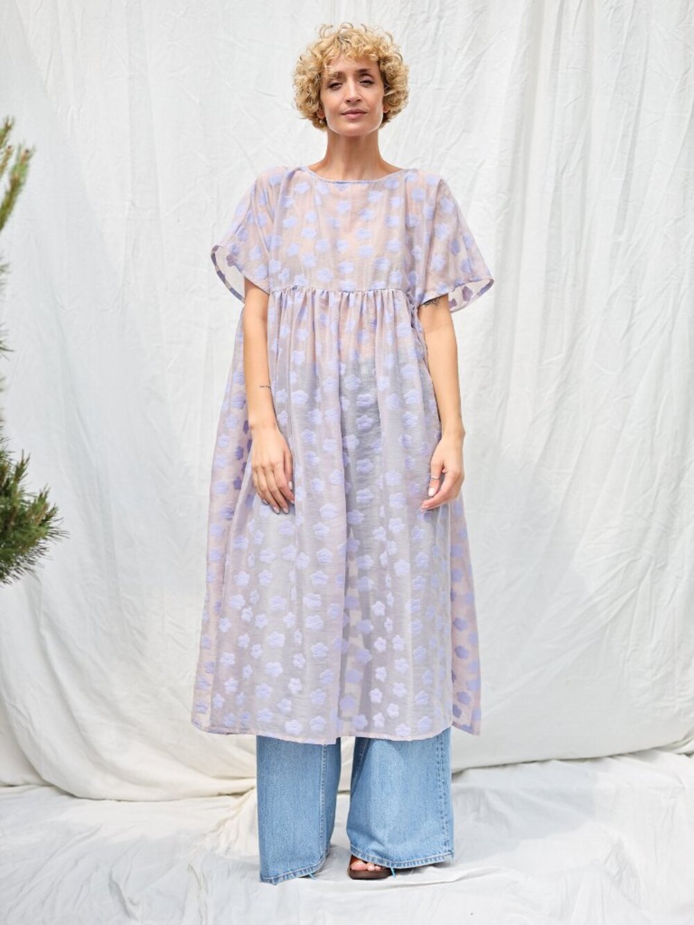 Share Lavender floral oversized viscose organza dress SILVINA by OffOn Clothing